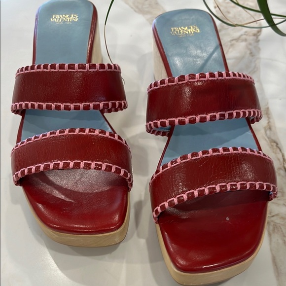 EUC Frances Valentine Red Leather Wooden Platform 2” heel Sandals - Picture 2 of 7